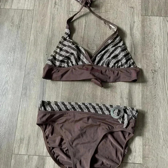 🎈2/$40🎈Silhouette Solutions Brown White Bikini - size 12 - Picture 1 of 3